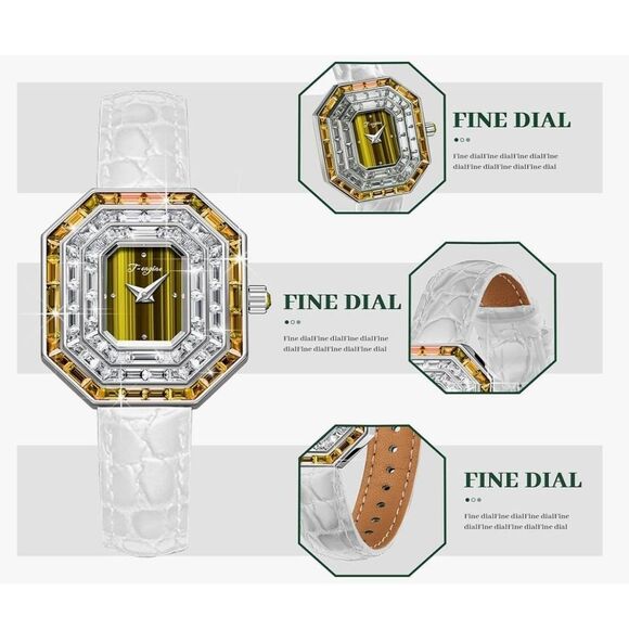 BNIB~Women's T-Engine Brown Crystal Sapphire Glass White Leather Strap Watch - Picture 3 of 6